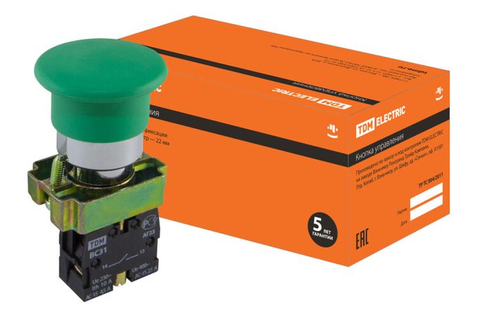 Кнопка BС31 "Грибок" без подсветки зеленый 1з | SQ0704-0043 TDM