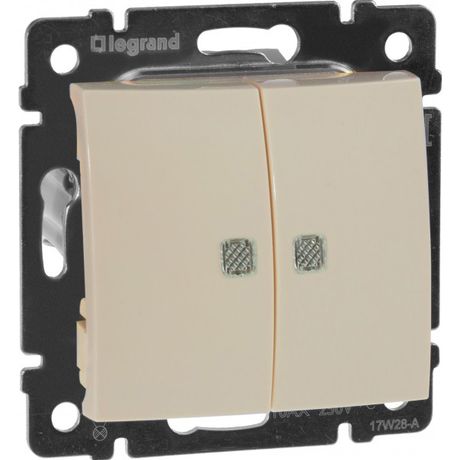 Выключатель 2-кл. СП Valena 10А IP31 250В с зел. подсветкой механизм сл. кость Leg 774328 Legrand