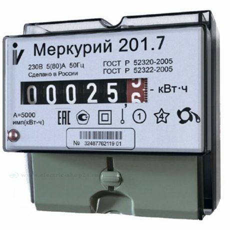 Счетчик Меркурий 201.7 5-60 А/220В (1 тар.) МЕХ (DIN) Инкотекс