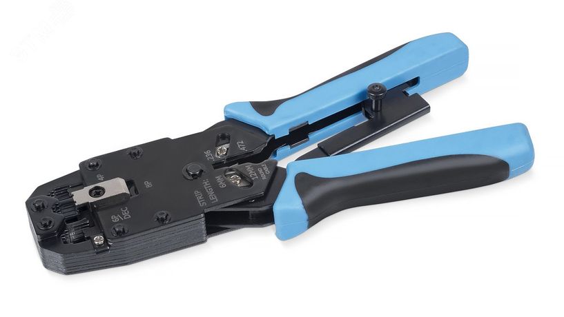 Инструмент обжимной для RJ-45 (8р8с), RJ-11/12 (6р6с, 6р4с, 6р2с), 4р4с, 4р2с, профессиональный, с храповым механизмом - HT-2008AR Cabeus 7824c