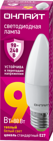 Лампа светодиодная 90 539 OLL-C37-9-230-2.7K-E27-FR (PRO 90-240 В) | 90539 ОНЛАЙТ Navigator
