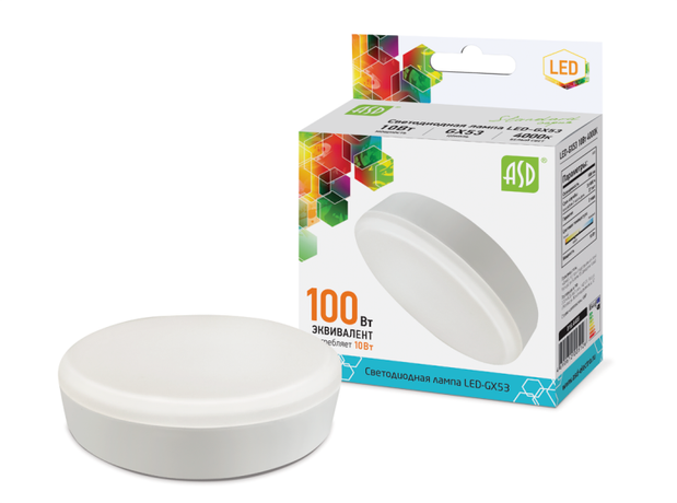 Лампа светодиодная LED-GX53-standard 10Вт таблетка 4000К нейтр. бел. GX53 900лм 160-260В ASD 4690612005126