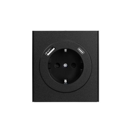 Розетка 1-м СП STRONG MIELE 16А с заземл. защ. шторки USB A+C быстрой зарядки 5В/3А антрацит Kranz KR-78-0704-5