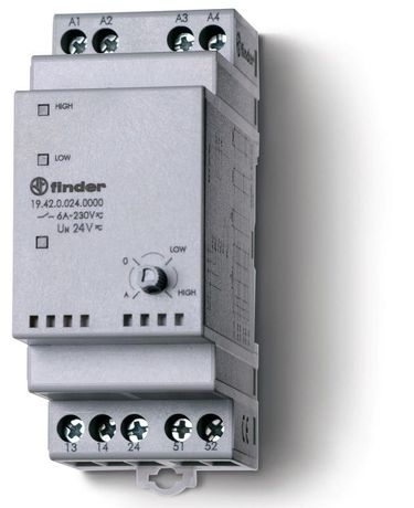 Модуль управления Авто-1скор.-2скор.-Выкл; 2NO 5A; питание 24В АC/DC; монтаж на рейку 35мм; ширина степень защиты IP20 | 194200240000 Finder 19.42.0.024.0000