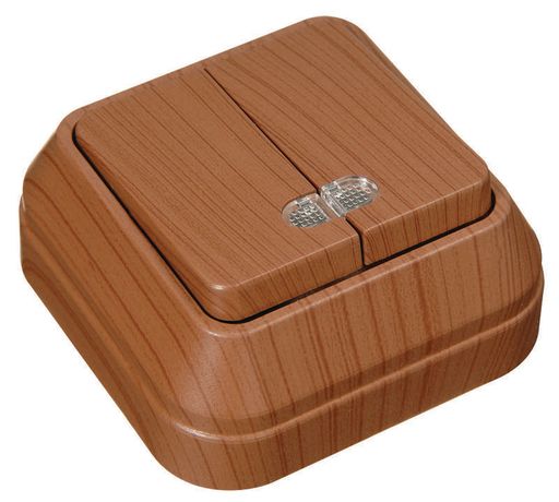 Выключатель двухклавишный наружный с подсветкой орех - 45423 Makel