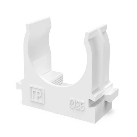 Держатель для труб (клипса) d25мм прямого монтажа бел. в п/э (уп.100шт) Промрукав PR13.02563 Строитель