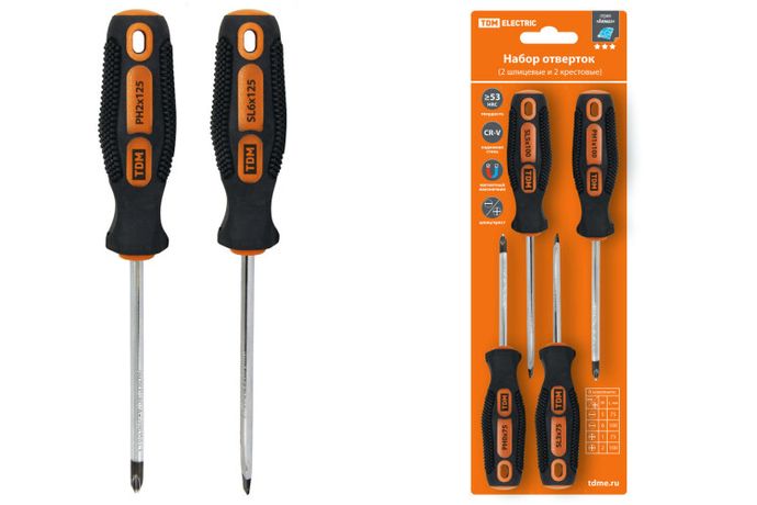 Набор отверток 4 шт.: SL5х75, SL6х100, PH1х75, PH2х100 (блистер), CR-V "Алмаз" | SQ1013-0201 TDM