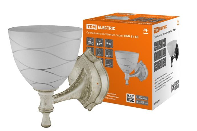 Светильник НББ 21-60-1411 УХЛ4 (белый под золото, плафон конус "линии") | SQ0370-0205 TDM