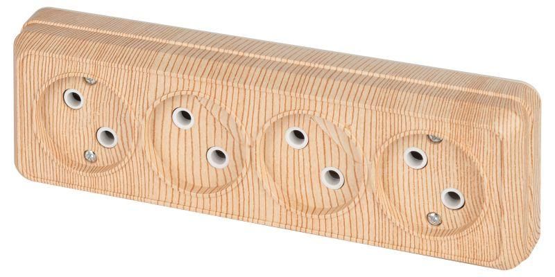 Розетка однофазная четырехместная наружная (открытой установки) без шторок сосна 16А 250В IP20 2-207-11 Intro Quadro - Б0053836 ЭРА