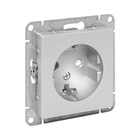 Механизм розетки, 16А, с заземлением, со шторками, алюминий Эпика EKF | UP1-SOA-111
