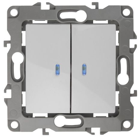 Выключатель двухклавишный скрытого монтажа с подсветкой белый 10А 250В автоматические (безвинтовые) ЭРА 12 12-1105-01 - Б0014657