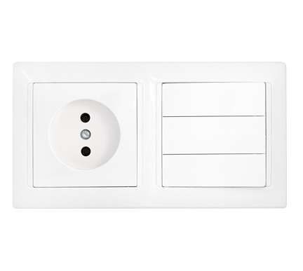 Блок СП (розетка без заземл. + 3-кл. выкл.) бел. Bylectrica 3В-РЦ-689