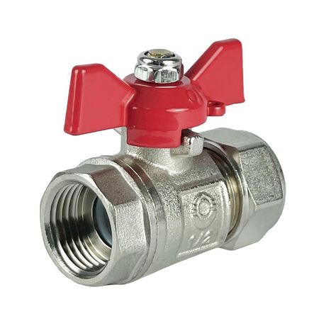 Кран шаровой обжимной с переходом на ВР ручка-бабочка 16х1/2дюйм никелир. покрытием (100/10) К VALFEX VF.342.NB.16012