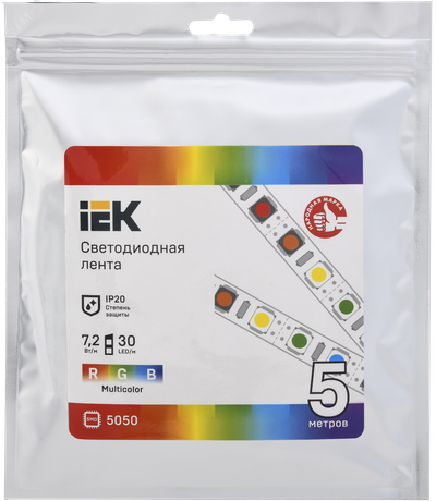 Лента светодиодная LED LSR-5050RGB30-7.2-IP20-12В (уп.5м) IEK LSR2-3-030-20-3-05