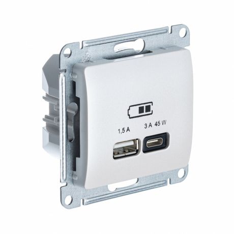 Розетка USB Glossa тип A+C 45Вт QC PD высокоскор. ЗУ механизм перл. SE GSL000629 APC