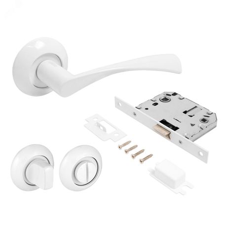 Комплект ручек и защелка АЛЛЮР АРТ ОСКАР W+L7050S W+BK-R1 W (13110/S7050) мат.белый с фикс. - 14672 ПТК