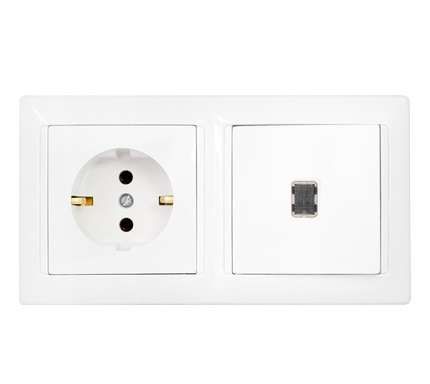 Блок СП (розетка с заземл. + 1-кл. выкл. подсветкой) бел. Bylectrica В-РЦ-701