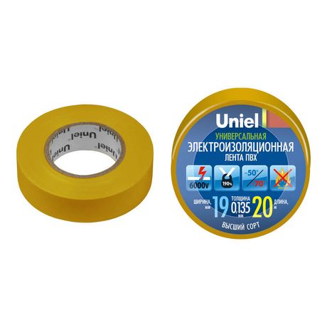 Лента изоляционная 0.135х19мм 20м UIT-135P 20/19/01 YEL желт. Uniel 04482