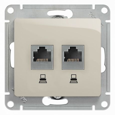 Механизм розетки комп. 2-м Glossa RJ45+RJ45 кат.5е молочн. SchE GSL000985KK APC