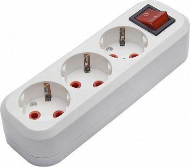 Розетка для удлинителя 3-местная с/з с выключателем, белый, Stekker - 39014 FERON PST16-311-20