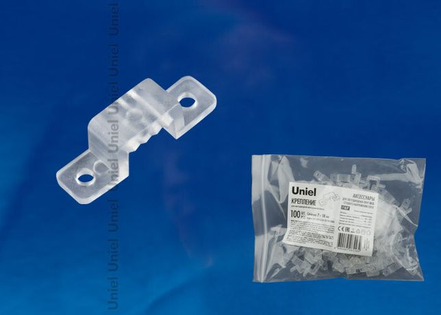 Крепление для светодиодной ленты 220В 10x7мм. UCC-K10 CLEAR 100 POLYBAG Цвет прозрачный, штук в пакете. TM Uniel - UL-00000866
