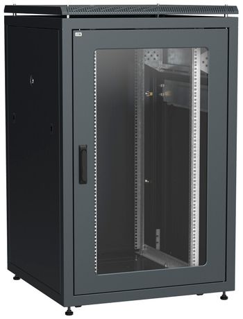 Шкаф сетевой 19' LINEA N 24U 800х800мм стеклянная передняя дверь задняя металлическая черный - LN05-24U88-GM IEK