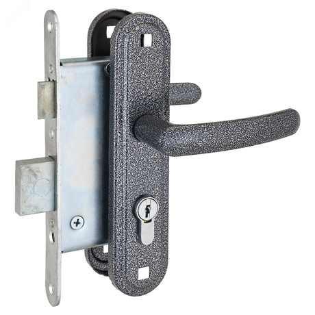 Замок врезной цилиндровый с ручками для деревянных дверей, СТАНДАРТ Россия ЗВ4-7.02С серебро - 7429 ПТК