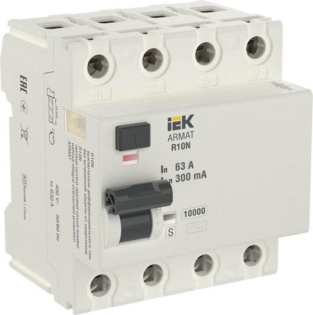 Выключатель дифференциальный (УЗО) R10N 4P 100А 300мА тип AC-S ARMAT | AR-R10N-4-063CS300 IEK