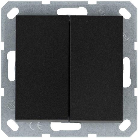 Выключатель двухклавишный 10A 250V~ с накладкой, цвет Антрацит - G3023B Jasmart