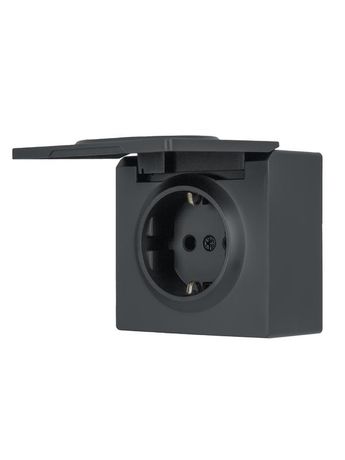 Розетка 1-м ОП LETO с заземл. крышкой ПБТ графит LEZARD 752-3400-123B