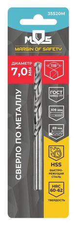 Сверло по металлу HSS в блистере угол заточки 118град. 14.0х160мм MOS 35535М