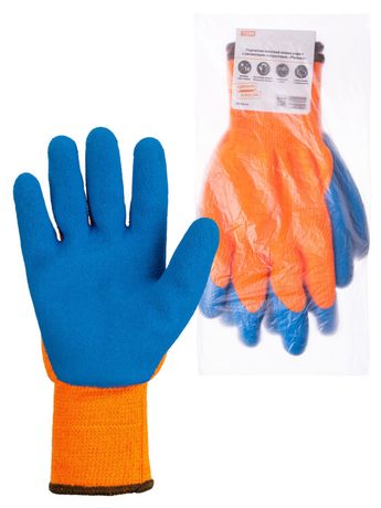 Перчатки плотной вязки акрил с латексным покрытием "Рельеф" оранж. 9 10 кл. 116 г 1 пара | SQ1016-0218 TDM