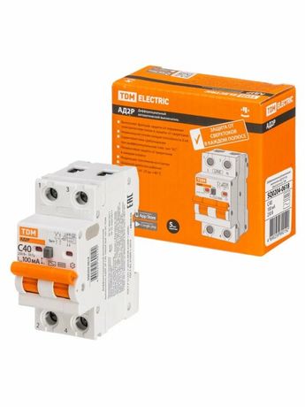 Выключатель автоматический диффренциального тока АД2P 2Р С40 100мА 6кА тип АС | SQ0204-0618 TDM