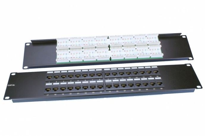 Патч-панель PP3-19-32-8P8C-C5E-110D 19", 2U, 32 порта RJ-45, категория 5e, Dual IDC, ROHS, цвет черный | 246097 Hyperline