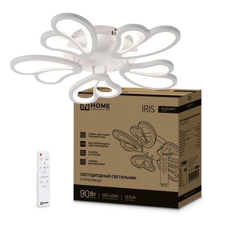 Светильник светодиодный ELEGANT IRIS 90Вт 230В 3000-6500K 7000Лм 550х525х85мм c пультом ДУ белый IN HOME - 4690612051475