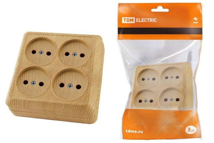 Розетка четырехместная 2П открытой установки IP20 10A сосна "Ладога" | SQ1801-0420 TDM