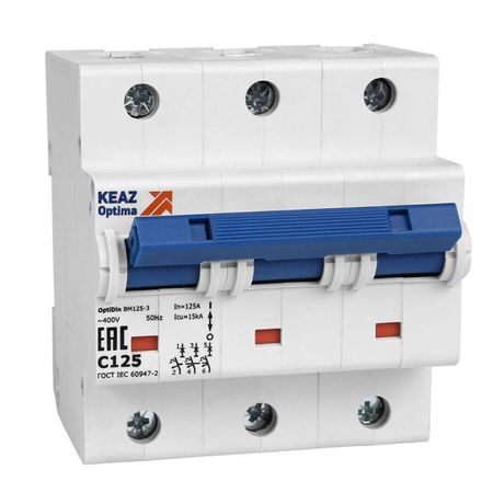 Выключатель автоматический модульный 3п C 100А OptiDin BM125-3C100-8In-ОМ4-РЕГ КЭАЗ 390445