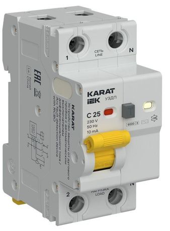 Устройство защиты от дугового пробоя с автоматическим выключателем дифференциального тока (УЗДП + АВДТ) 1P+N C 25А 10мА тип AC KARAT IEK KA-DP12-1-025-C-010-AC