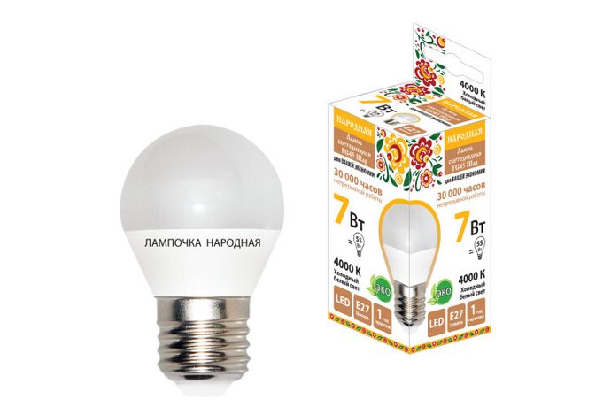 Лампа светодиодная FG45-7 Вт-230 В-4000 К–E27 Народная | SQ0340-0189 TDM
