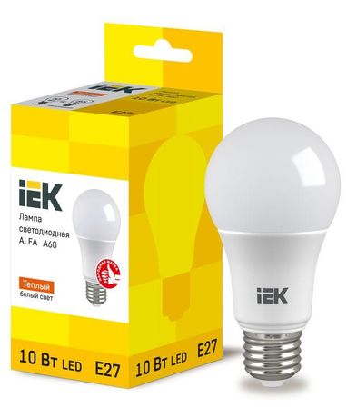 Лампа светодиодная Alfa 10Вт A60 грушевидная 3000К E27 230В (6шт) IEK LLA-A60-10-230-30-E27-6