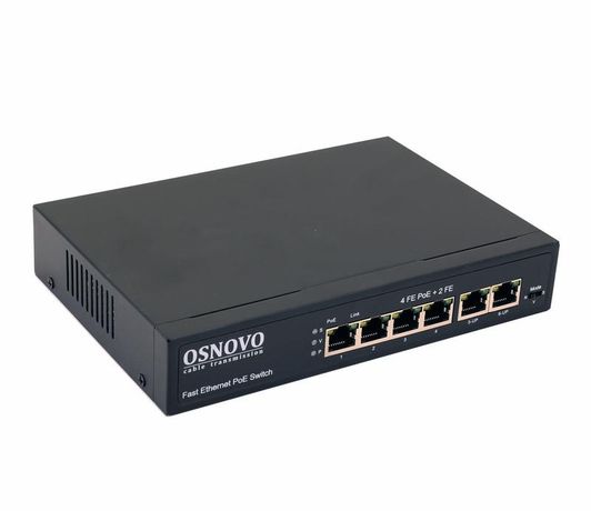 Коммутатор PoE 6 портов 4 порта 10/100 Base-T 2х10/100 Uplink до 30Вт на порт суммарно 80Вт SW-20600(80W) OSNOVO 1000634495