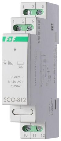Регулятор освещенности SCO-812 (для ламп накал. мощность до 350Вт; функция памяти установленного уровня освещенности; 1 модуль; монтаж на DIN-рейке 230В 1.5А IP20) F&F EA01.006.005 Евроавтоматика