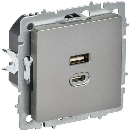 Розетка СП BRITE РЮ11-2-БрС USB A+C 45Вт высокоскор. заряд. сталь IEK BR-U22-045-K46