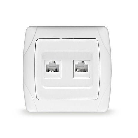 Розетка компьютерная двухместная Маргарита,скрытая, 1А, RJ45, белая (еврослот) - 1083 Союз