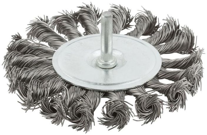 Корщетка тип "колесо" со штифтом стальная витая проволока 100мм MOS 38494М