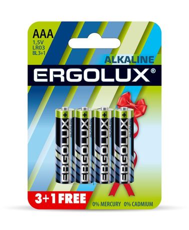 Элемент питания алкалиновый AAA/LR03 1.5В Alkaline BL 3+1(FREE) (уп.4шт) Ergolux 12865