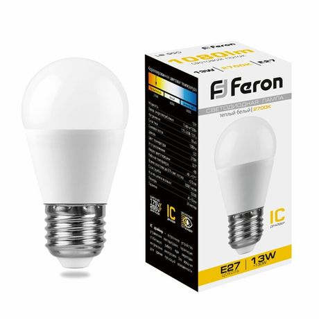 Лампа светодиодная LED 13вт Е27 теплый матовый шар - LB-950 FERON 38104
