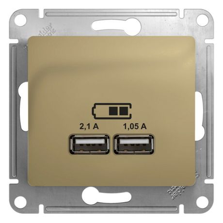 Розетка USB 2-м СП Glossa тип A+A 5В/2100мА 2х5В/1050мА механизм титан SE GSL000433 APC