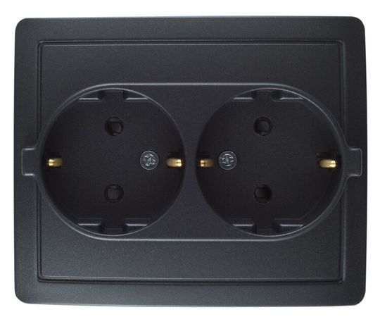 Розетка 2-м S15 Schuko 2x2Р+Е 16A 250В моноблок с заземл. защ. шторки графит Simon 1590451-038
