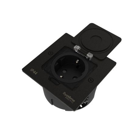 Лючок MultiDesk MDK21 с розеткой 2P+E 16А 250В IP44 монтажной коробкой для стены фальшпола стола черн. матов. SE MDK21102MBA APC